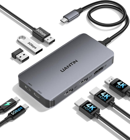 Laptop Docking Station 3 Monitors, 8-in-1 USB C Dock with 2 HDMI, DP | Docking Station with 4K@60Hz Dual HDMI