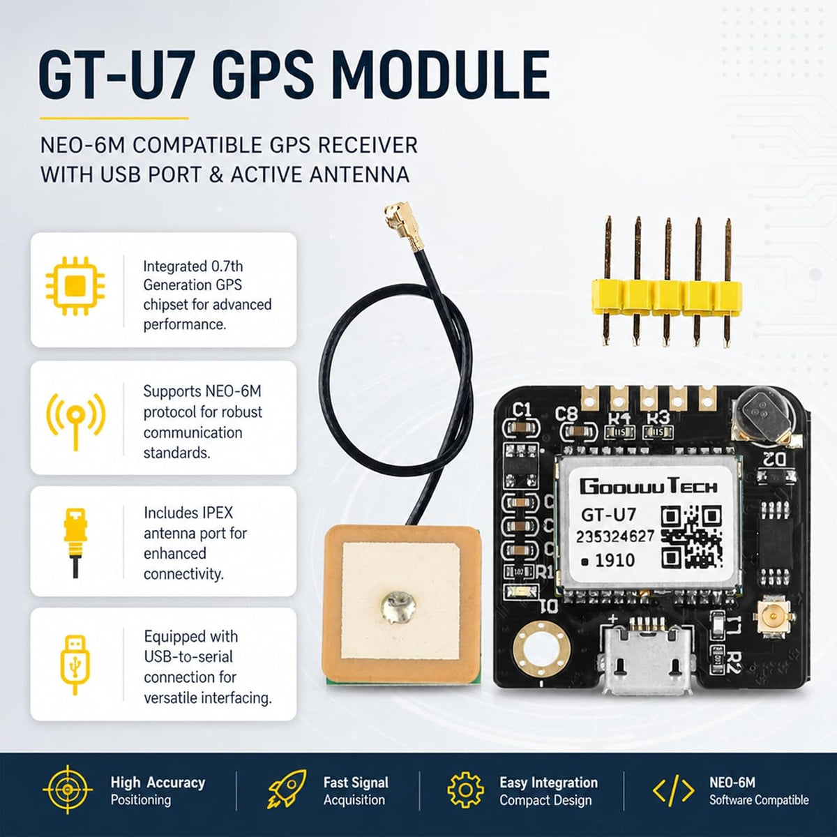 4-Pack GT-U7 GPS Module, USB Port, Active Antenna