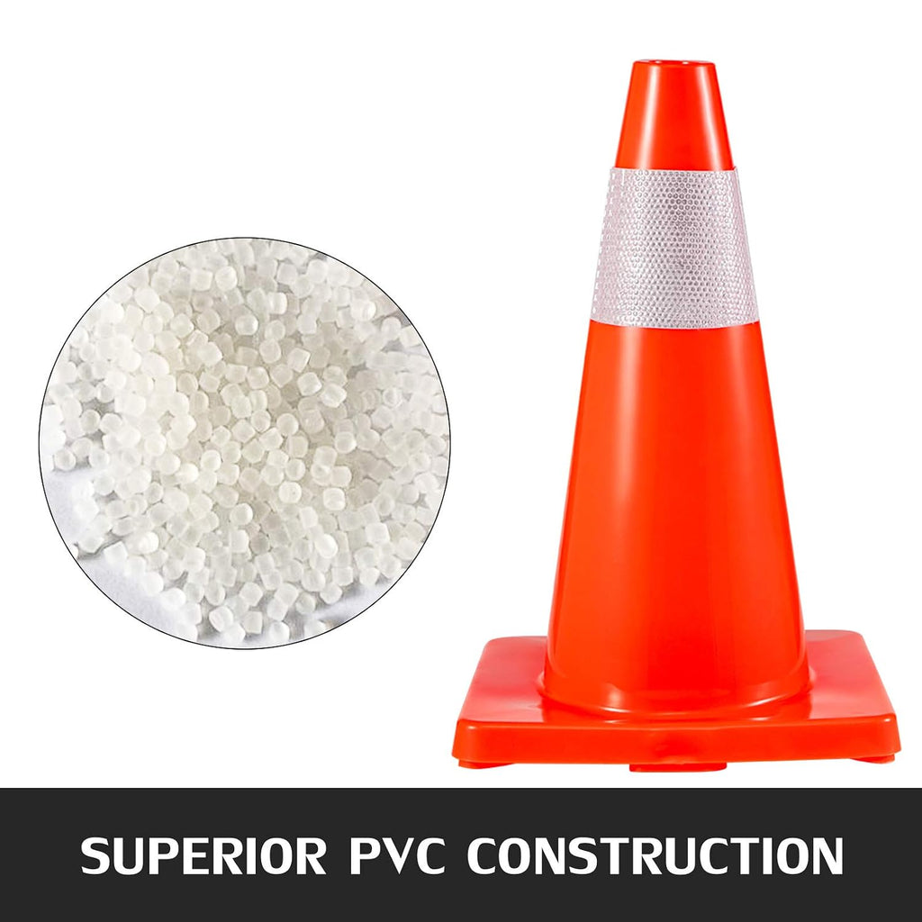 12Pack 18" Traffic Cones, Safety Road Parking Cones PVC Base, Orange Traffic Cone with Reflective Collars, Hazard