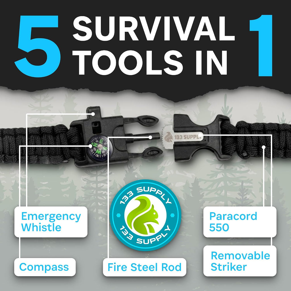 Paracord Bracelet Compass Hiking Survival Kit Emergency Whistle Fire Starter Camping Gear Hiking Essentials Fishing