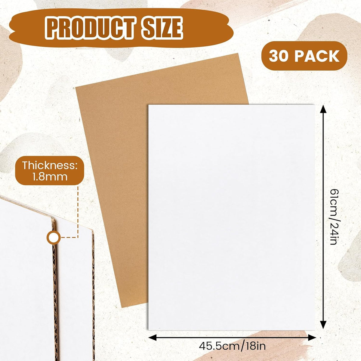 30 Pack Corrugated Cardboard Sheets 24 x 18 Inch White Flat Craft Board Packaging Inserts Large Flat Square Inserts