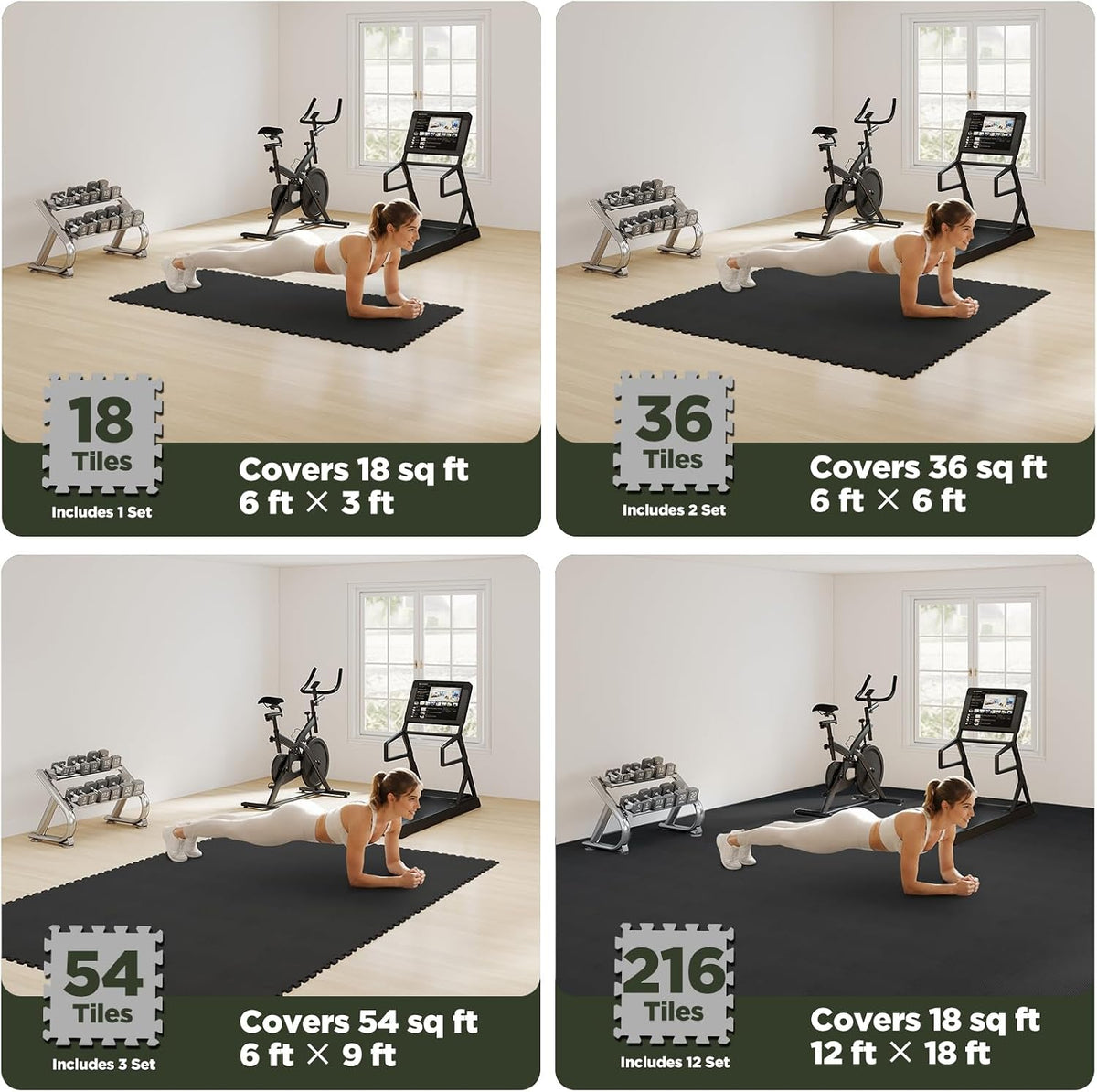 18 PCS Gym Floor Mat, EVA Foam Puzzle Gym Mat, High-Density Interlocking Foam Floor Tiles for Home Gym, Play Workout