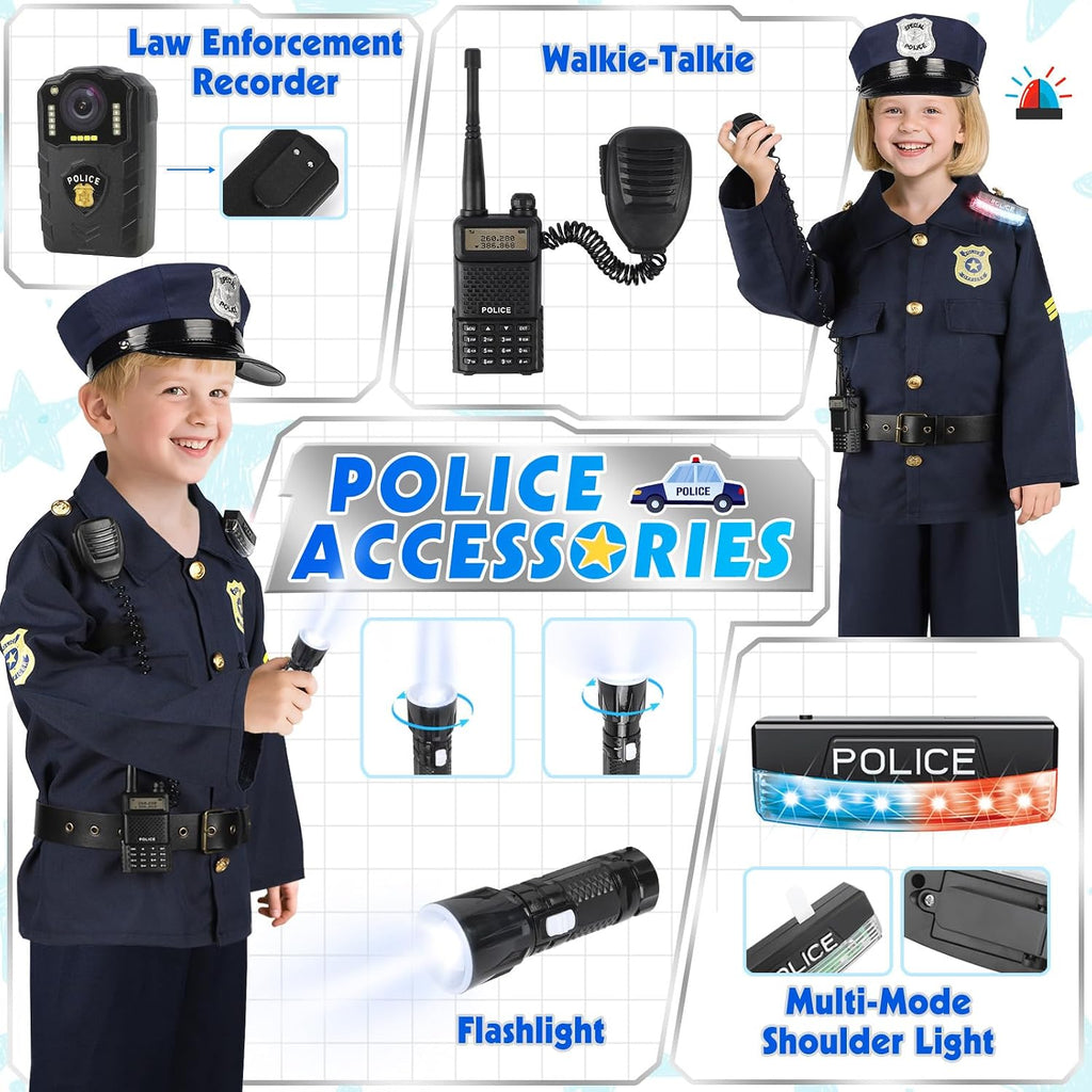 Police Costume for Kids 3-8,Cop Pretend Play Toys for Dress Up | Role Play Set with Handcuffs, Flashlight, Police