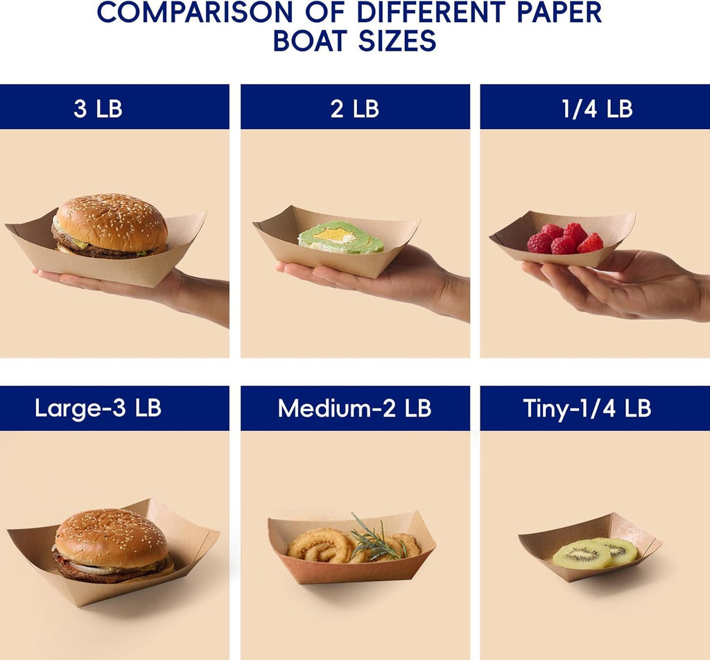 2lb Paper Food Trays 100 Pack Disposable Paper Boat Serving Boat
