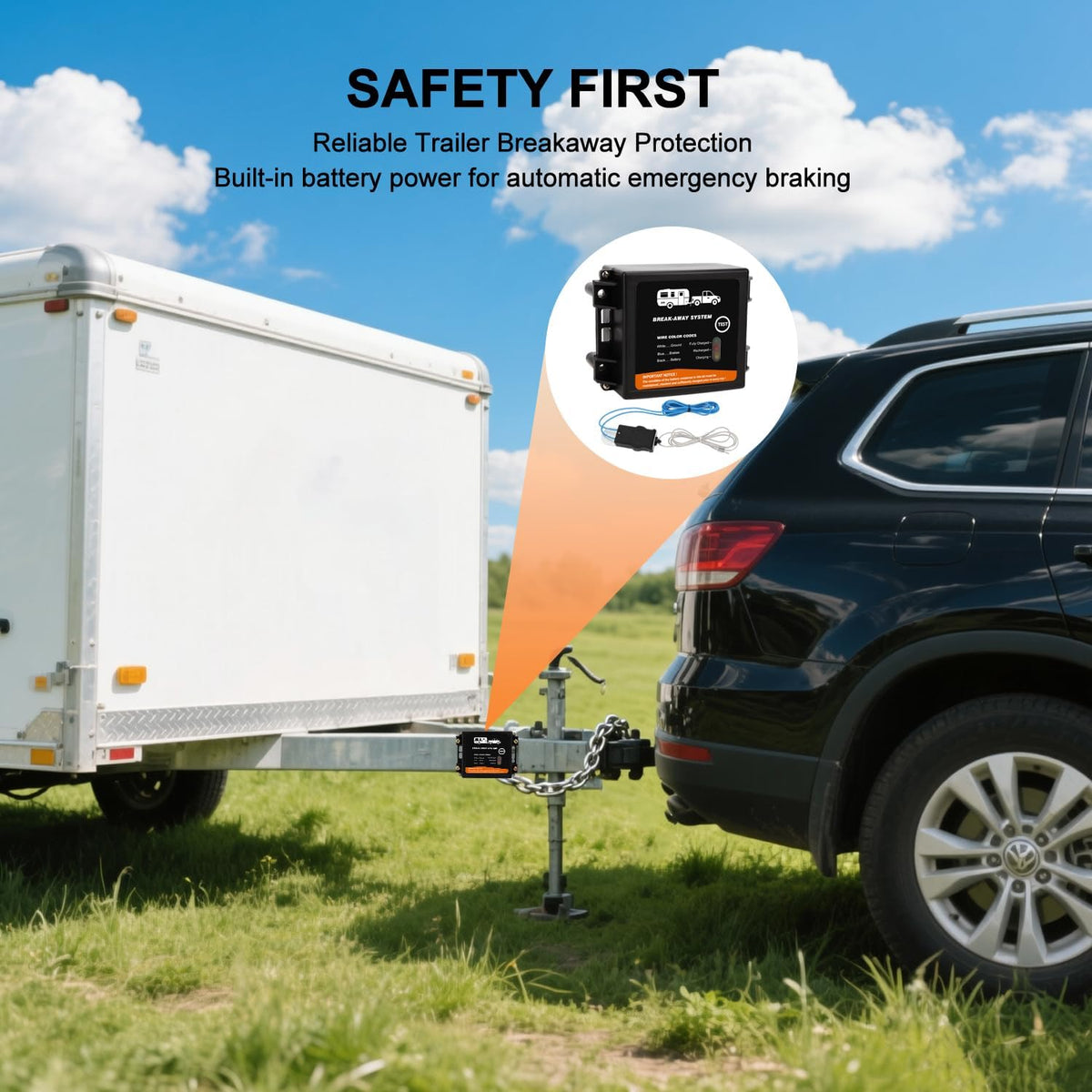Trailer Brakes Breakaway Kit with Charger, Side Load Break-Away Controller System with Switch and LED Indicator