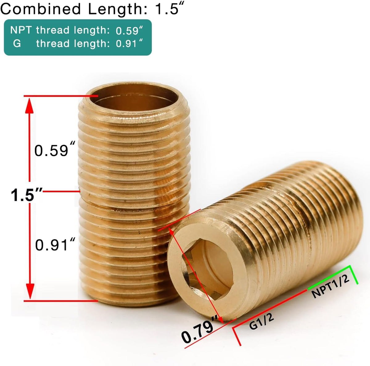 1/2" MNPT x 1/2" Male G Brass Pipe Extension Adapter