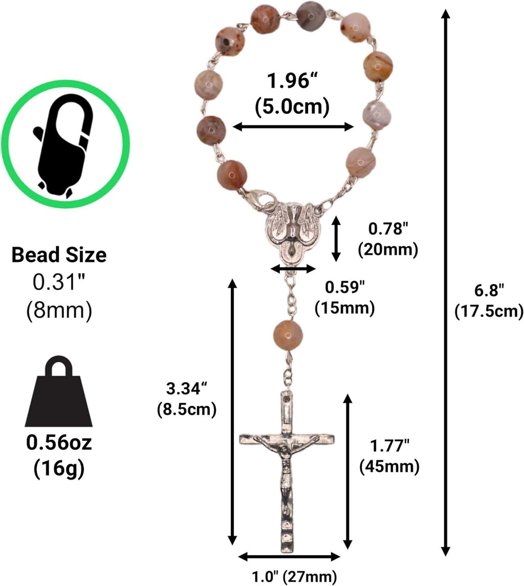 Car Rosary, Handmade and Blessed in the Holy Land, Prayer Beads with Saints Medal and Crucifix, Gift Pouch and