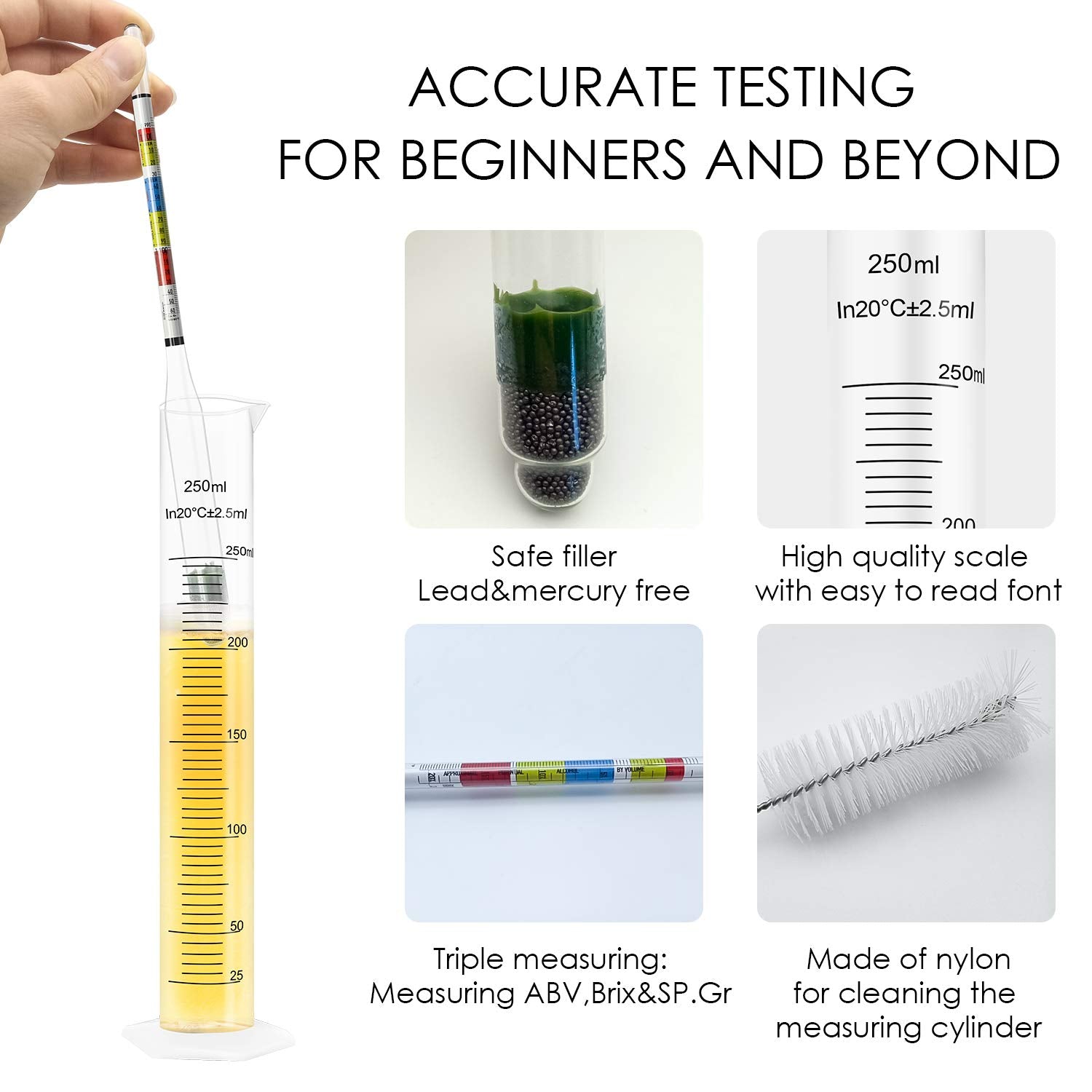 Triple Scale Alcohol Hydrometer(2 pcs)and Test Jar for Home Brew, Wine, Beer, Mead, Cider & Kombucha - Combo Set of