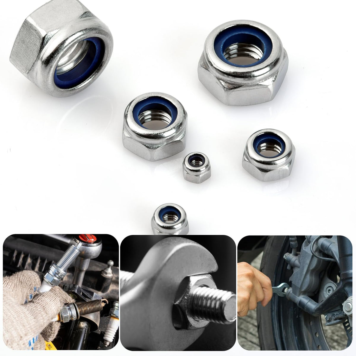 M6 x 1 mm Lock Nuts - 50 Pcs Nylon Insert Hex Locknuts,304 Stainless Steel,Plain Finish