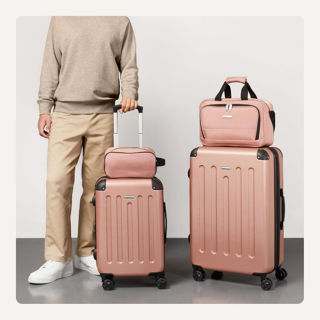 4-Piece Luggage Set, Hardside Spinner Suitcases with Multidirectional Wheels (22" Carry-On and 28" Checked), Plus