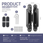 2PCS 7 Inch Invisible Concealed Door Hinges 180 Degree Swing Hinge (Black)