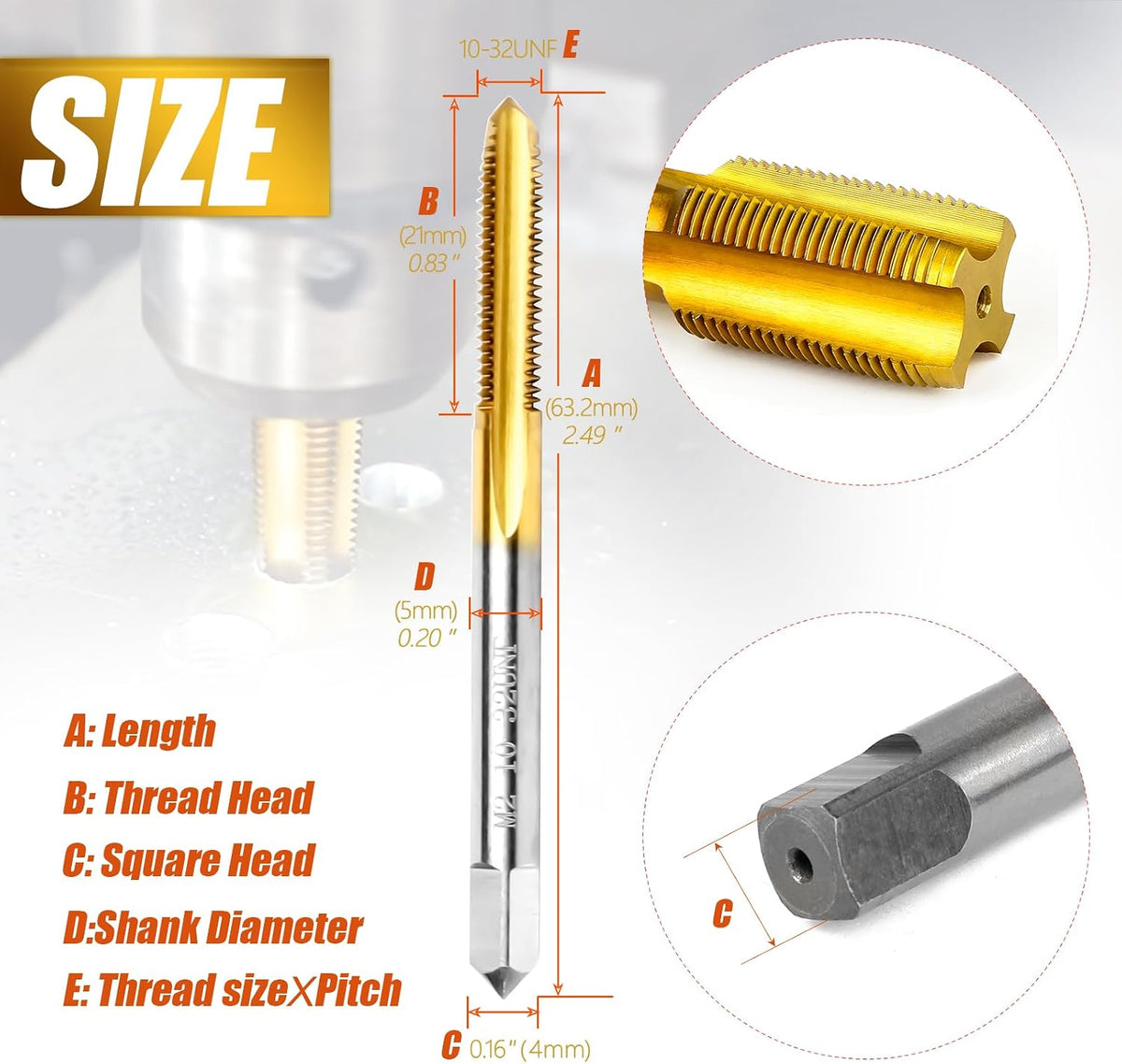 2Pcs 10-32 UNF Thread Tap for Metal,10-32 UNF M2 HSS Thread Milling Tap