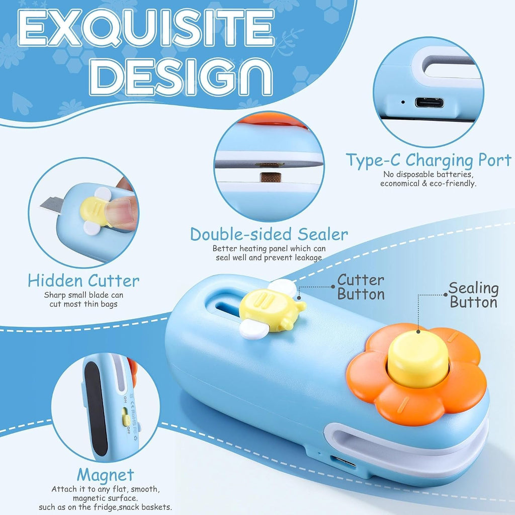 Rechargeable Bag Heat Sealer - 2-in-1 Mini Handheld Snacks Sealer