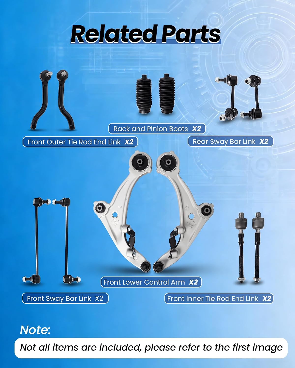 Front End Suspension Kit 12pcs, Include Lower Control Arm with Ball Joint, for 2007-2012 Nissan Altima 2013 2-Door Coupe Only （K620195 K750094 ES800357 EV800356 K750255）