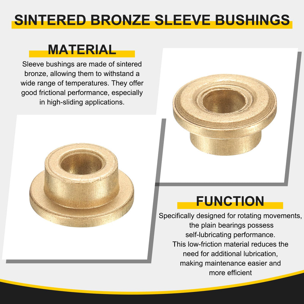 uxcell 12Pcs Flange Sleeve Bearings, 6mm Bore x 8mm OD x 4mm Length, Self-Lubricating Sintered Bronze Bushings