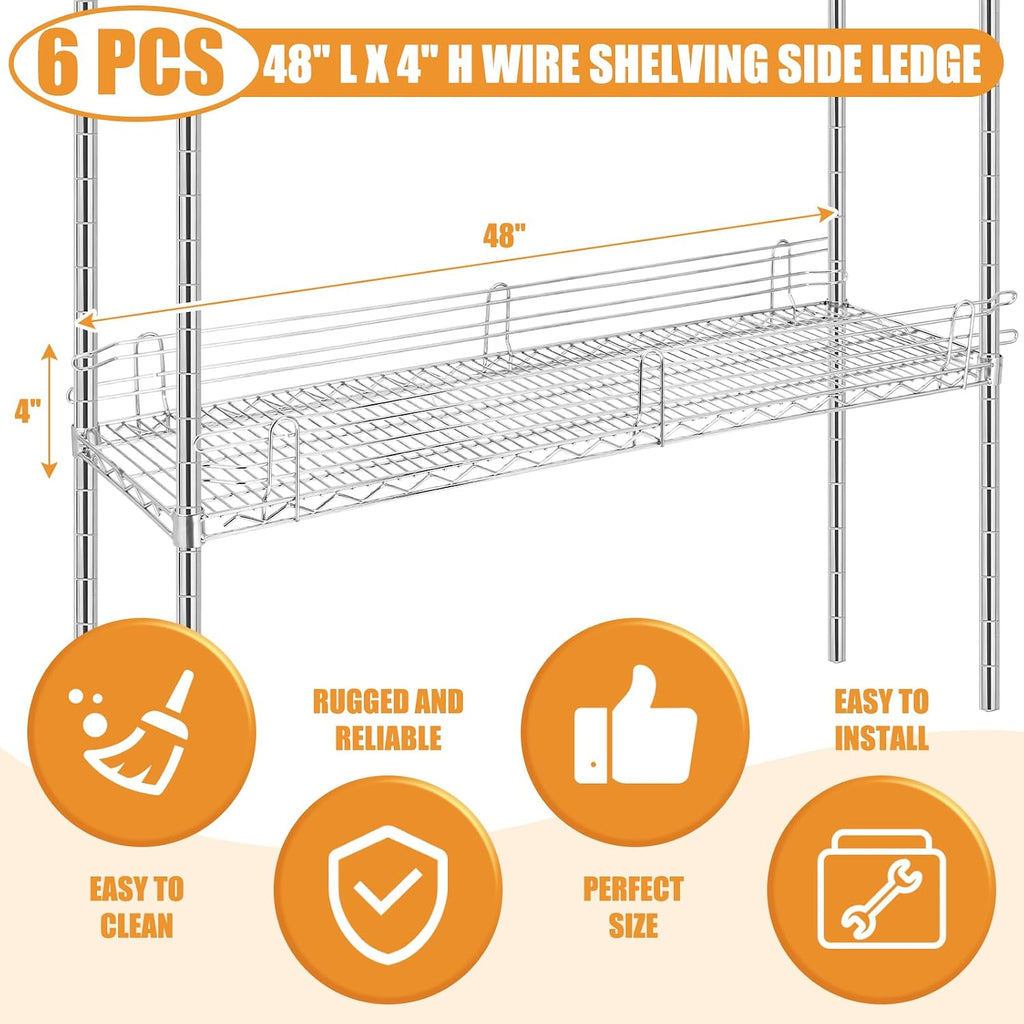 6 Pcs Silver Chrome Wire Shelf Ledge, 48" L x 4" H