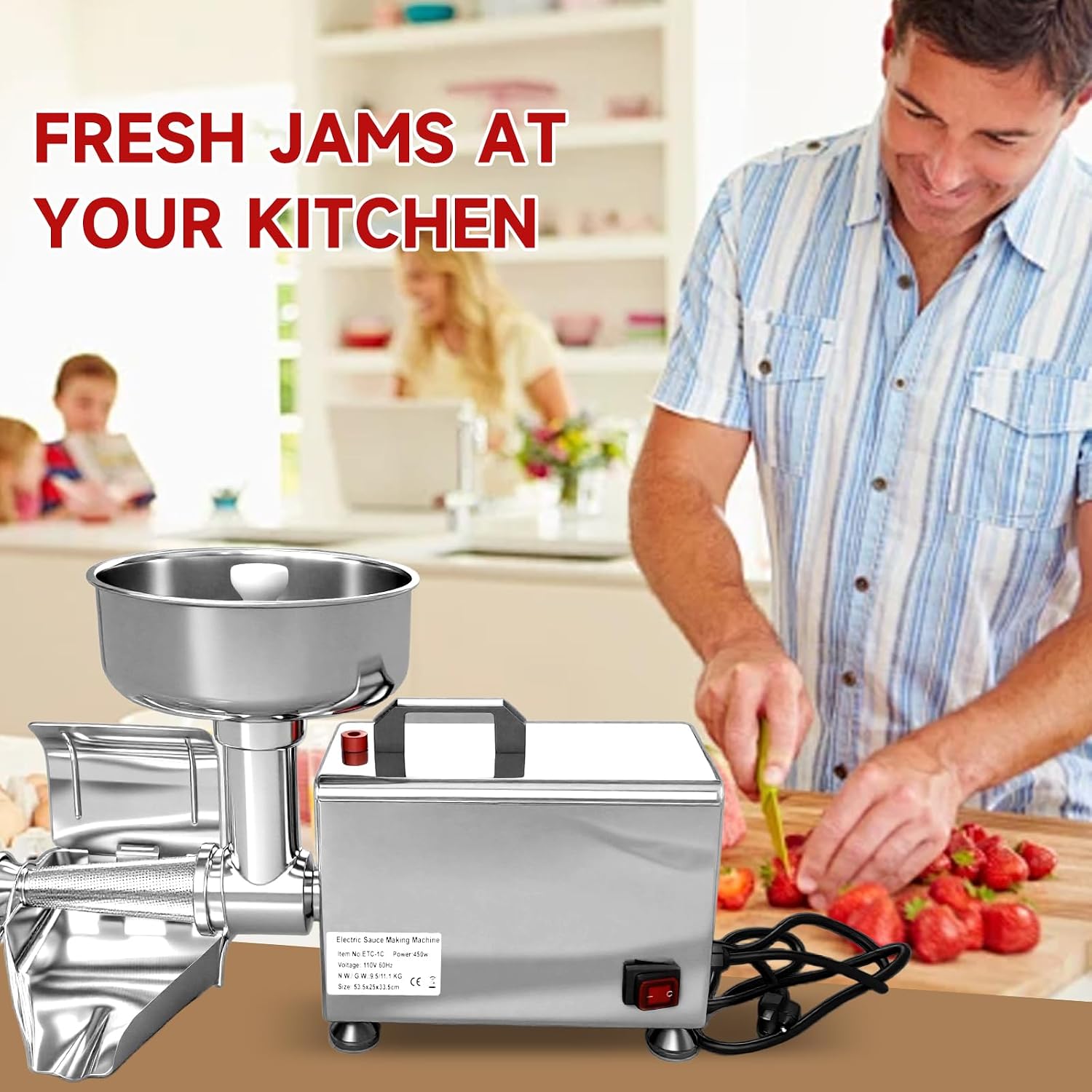 450W Stainless Steel Electric Jam Maker, Commercial Tomato Milling Machine Food Strainer Sauce Squeezer for Soft