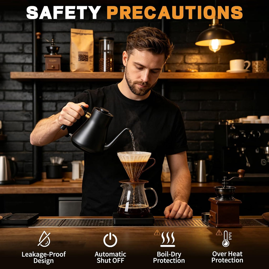 Gooseneck Electric Kettle 1000W | Pour Over Coffee Kettle with Steady Flow Spout & Balanced Handle, 0.8L Matte Black