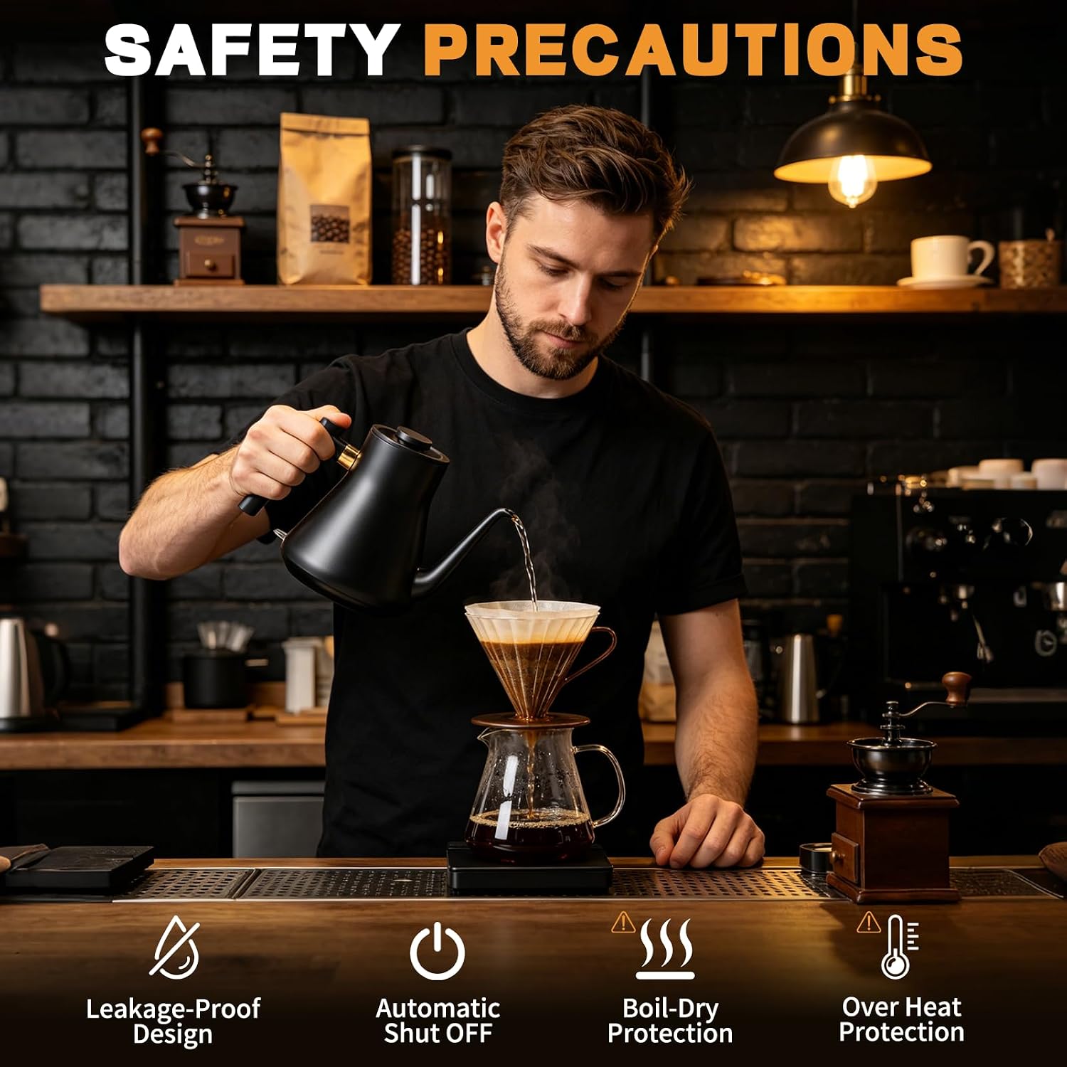 Gooseneck Electric Kettle 1000W | Pour Over Coffee Kettle with Steady Flow Spout & Balanced Handle, 0.8L Matte Black