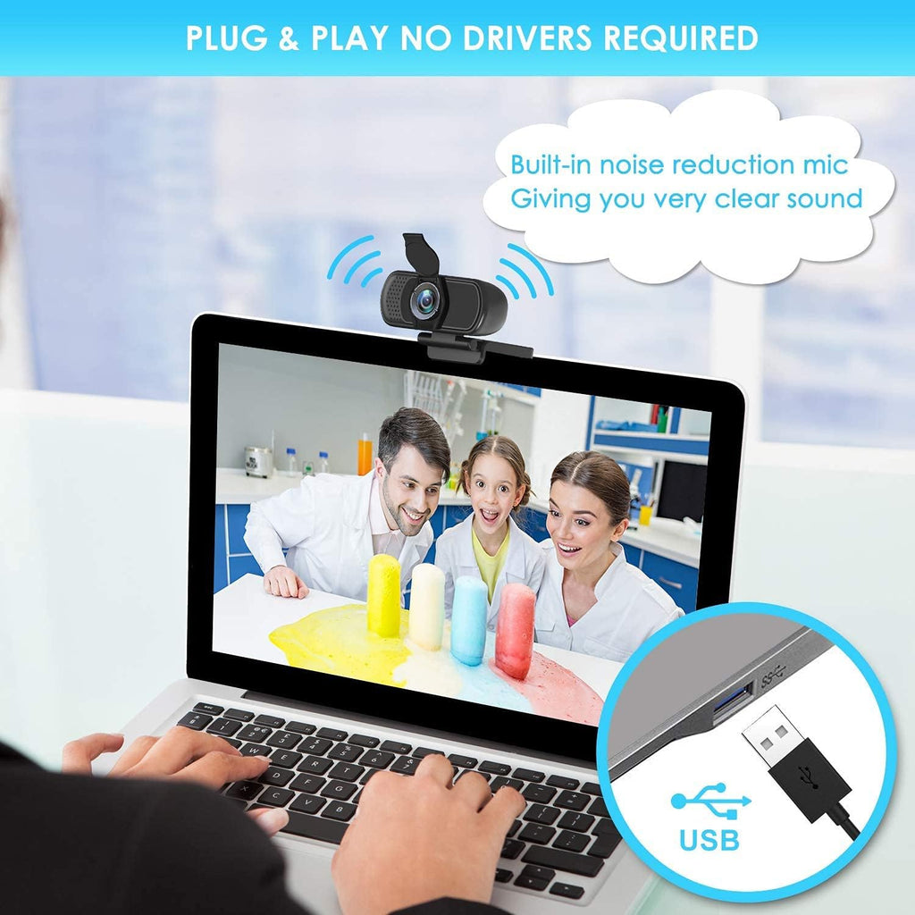 HD 1080p Webcam with Microphone,USB Web Camera for Computer Laptop PC | Webcam for PC with Cover/Tripod,110°FOV Wide