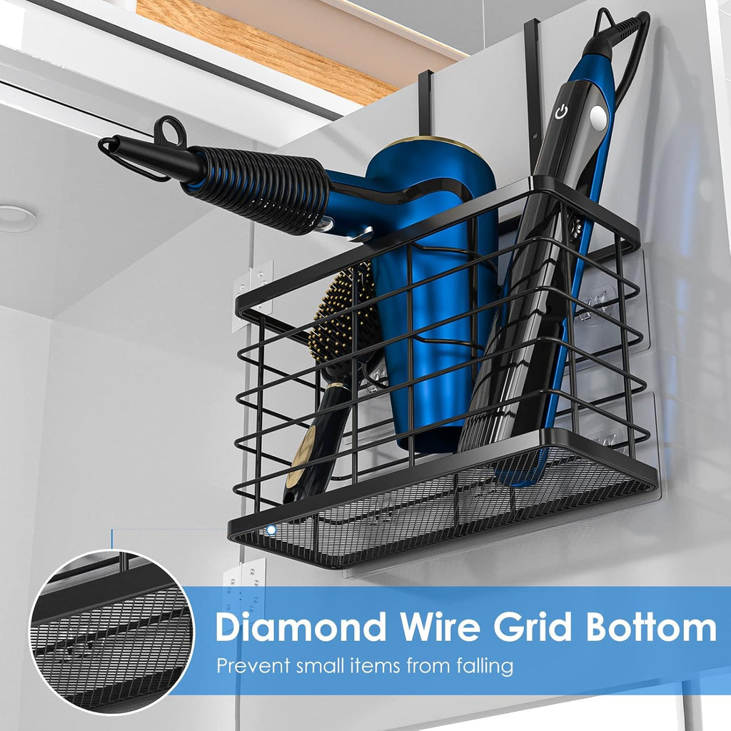 Hair Tool Organizer, Dryer Holder, 3 in 1 Blow Bathroom Organizer Wall Mounted/Cabinet Door for Flat Iron, Curling