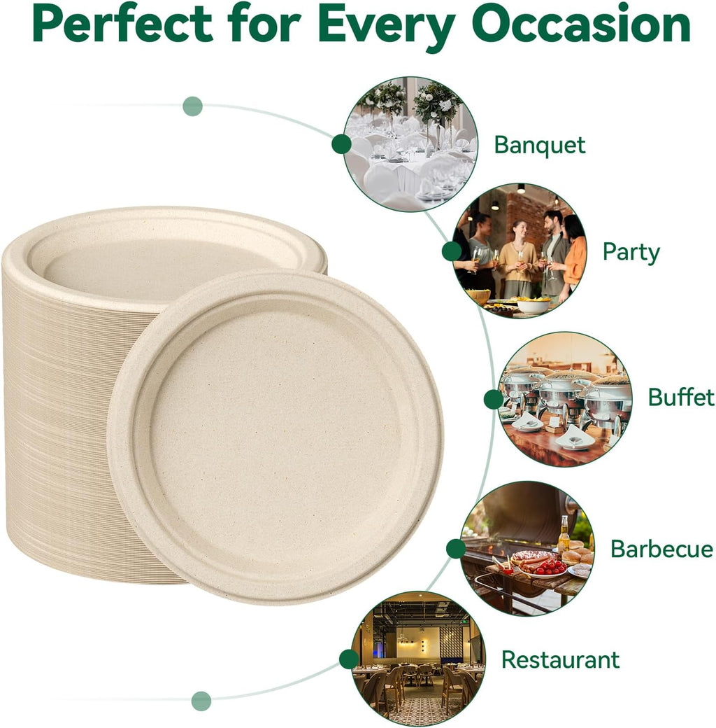 9 Inch Paper Plates Disposable Compostable Nature 150 Pack