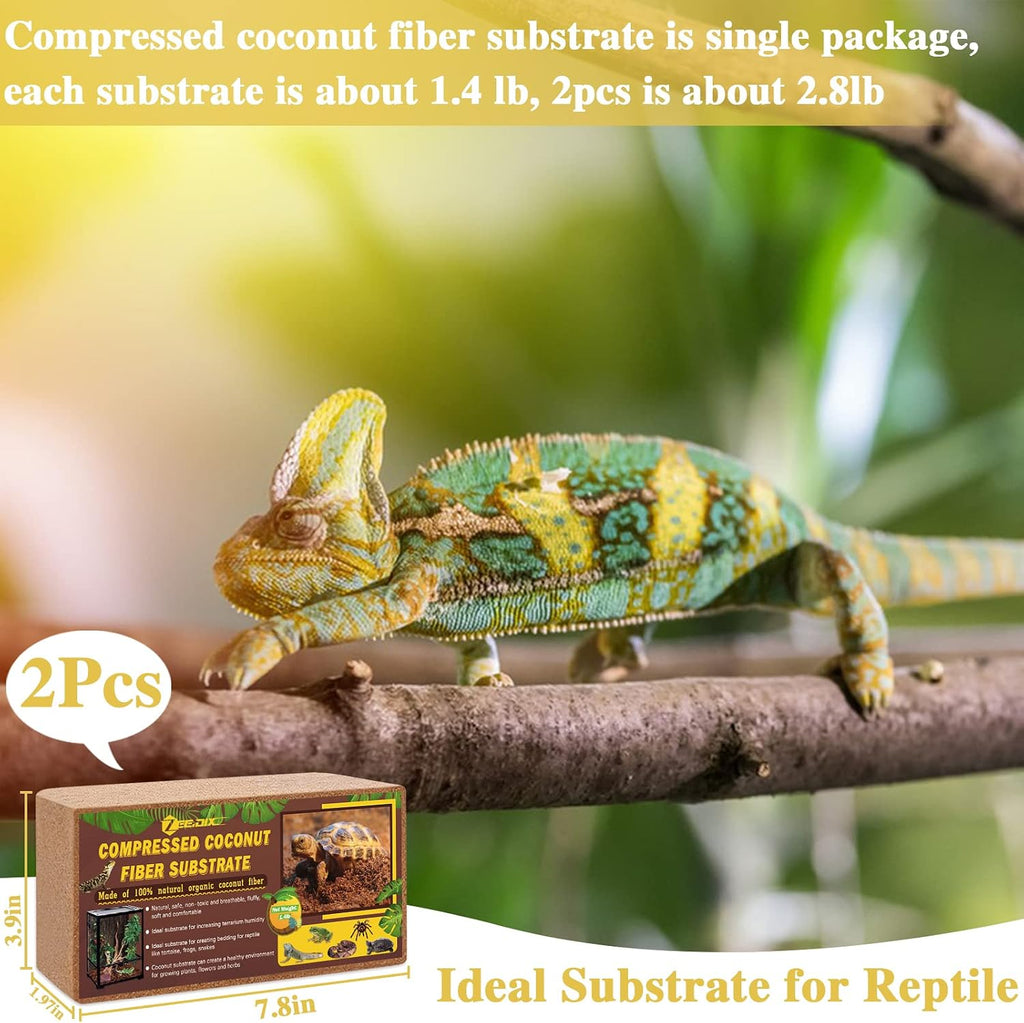 2 Pack Coconut Fiber Substrate, Premium Coco Coir Reptile Substrate | 100% Coconut Husk Terrarium Bedding for
