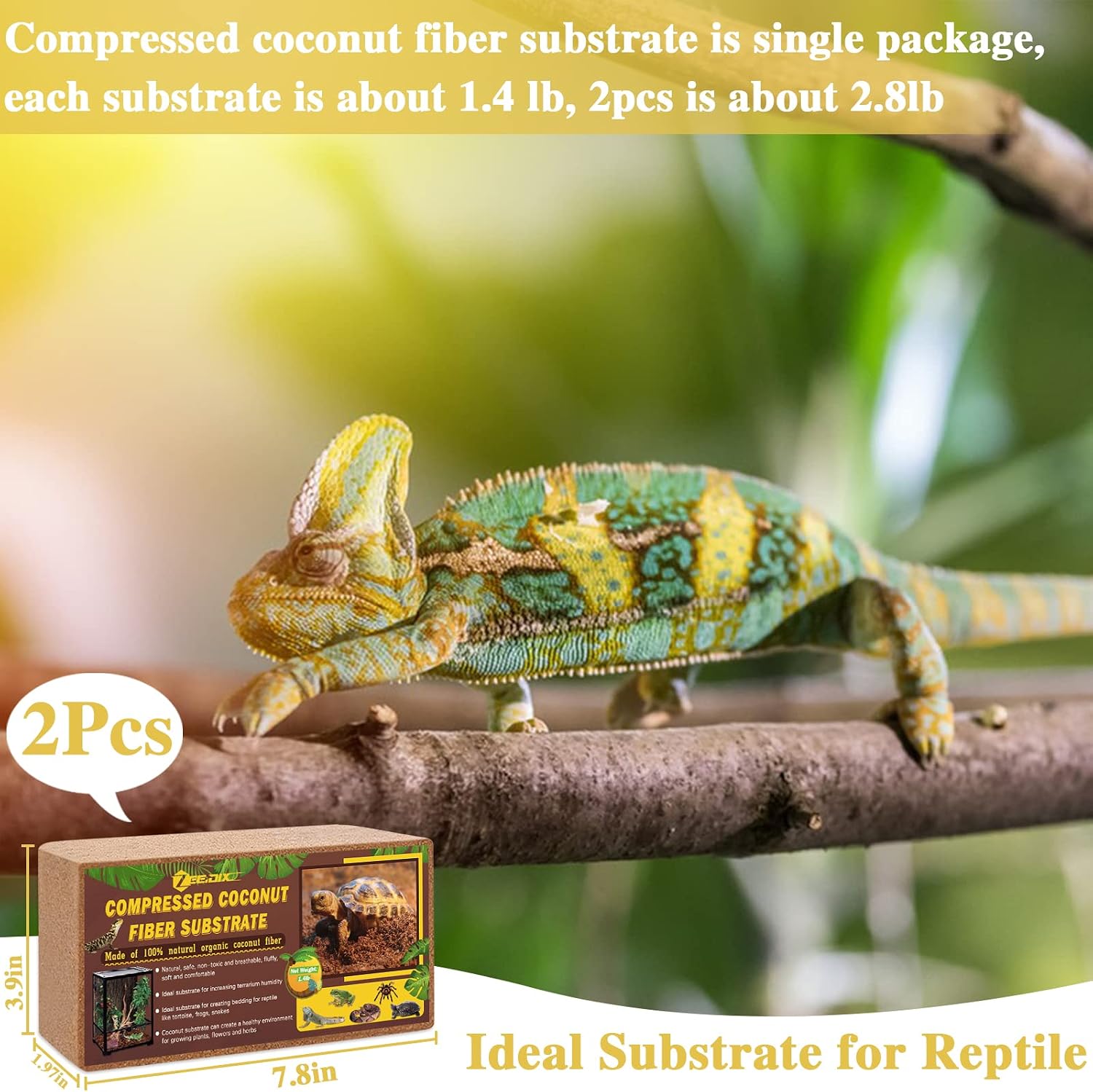 2 Pack Coconut Fiber Substrate, Premium Coco Coir Reptile Substrate | 100% Coconut Husk Terrarium Bedding for