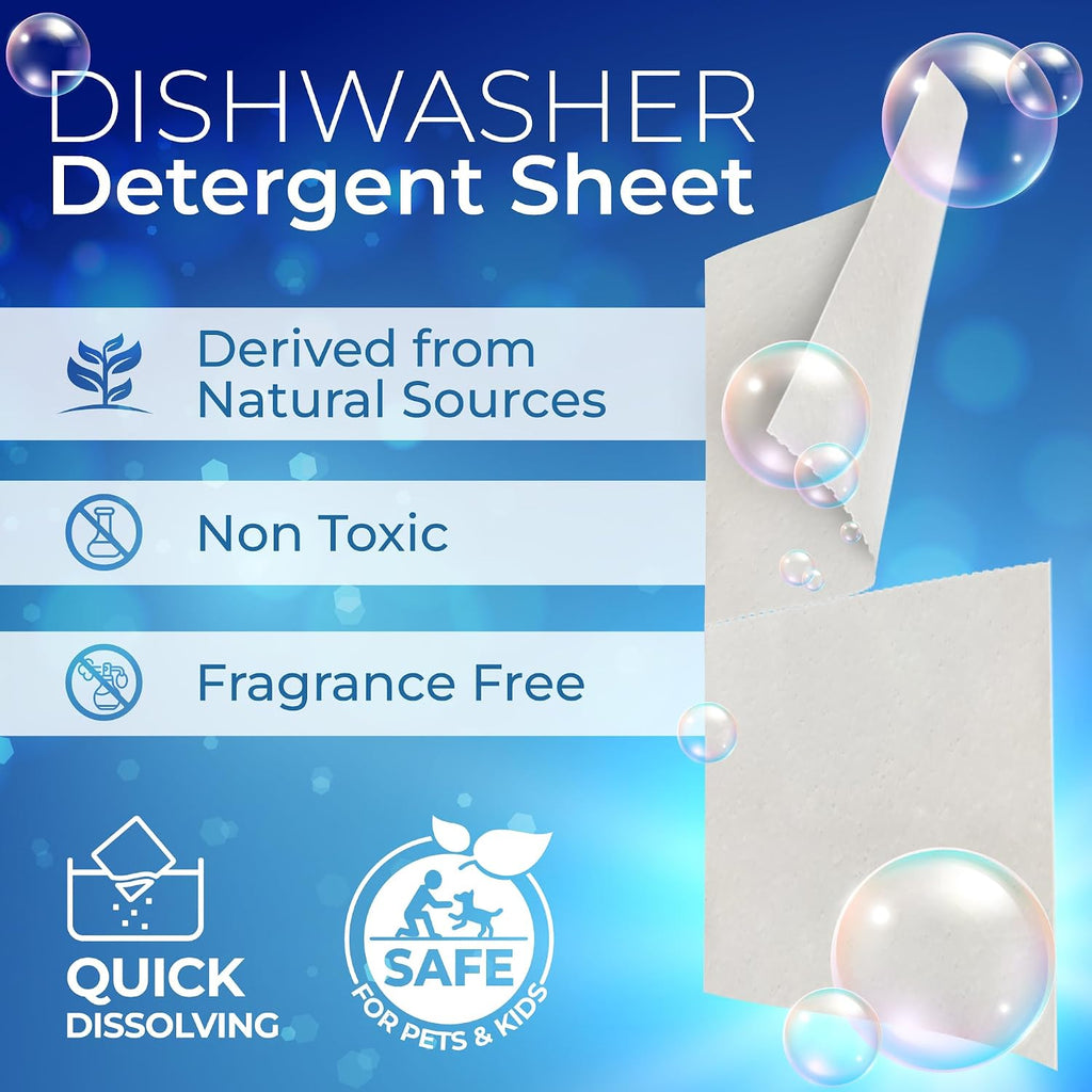 Eco-Friendly Dishwasher Detergent Sheets - Natural Dishwashing Detergent - Plant Based Dishwasher Soap Sheets
