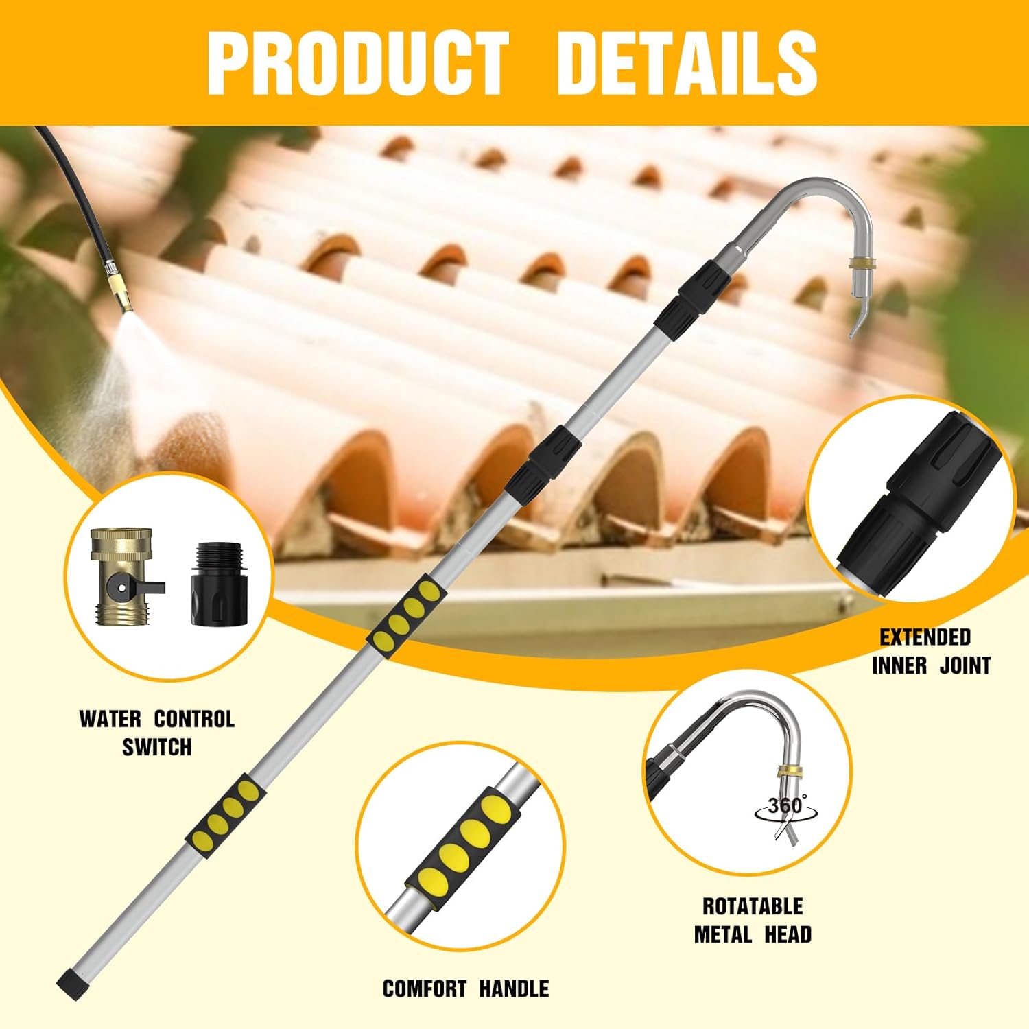 Gutter Cleaning Tools from The Ground, 24FT Reach Rain Cleaner with Bendable Wand and Quick Connect Adapter for