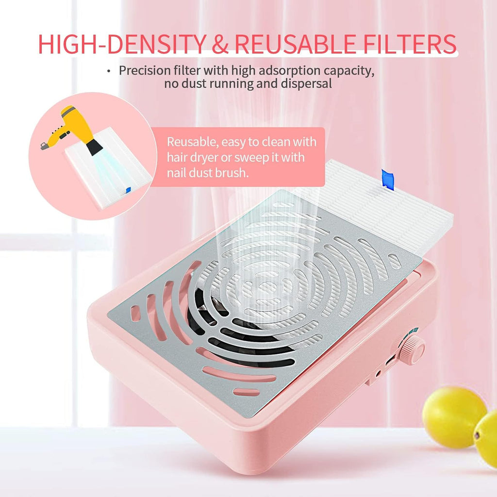 Professional Nail Dust Collector 40W Vacuum with Lamp for Salon | Low noise, Reusable filter, Strong vacuum fan, Dust