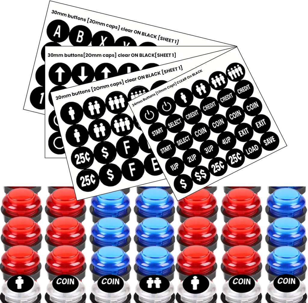 Arcade Button Stickers 24mm 30mm Die Cut Labels for Arcade Cabinet | Black Arcade Button Stickers Compatible only