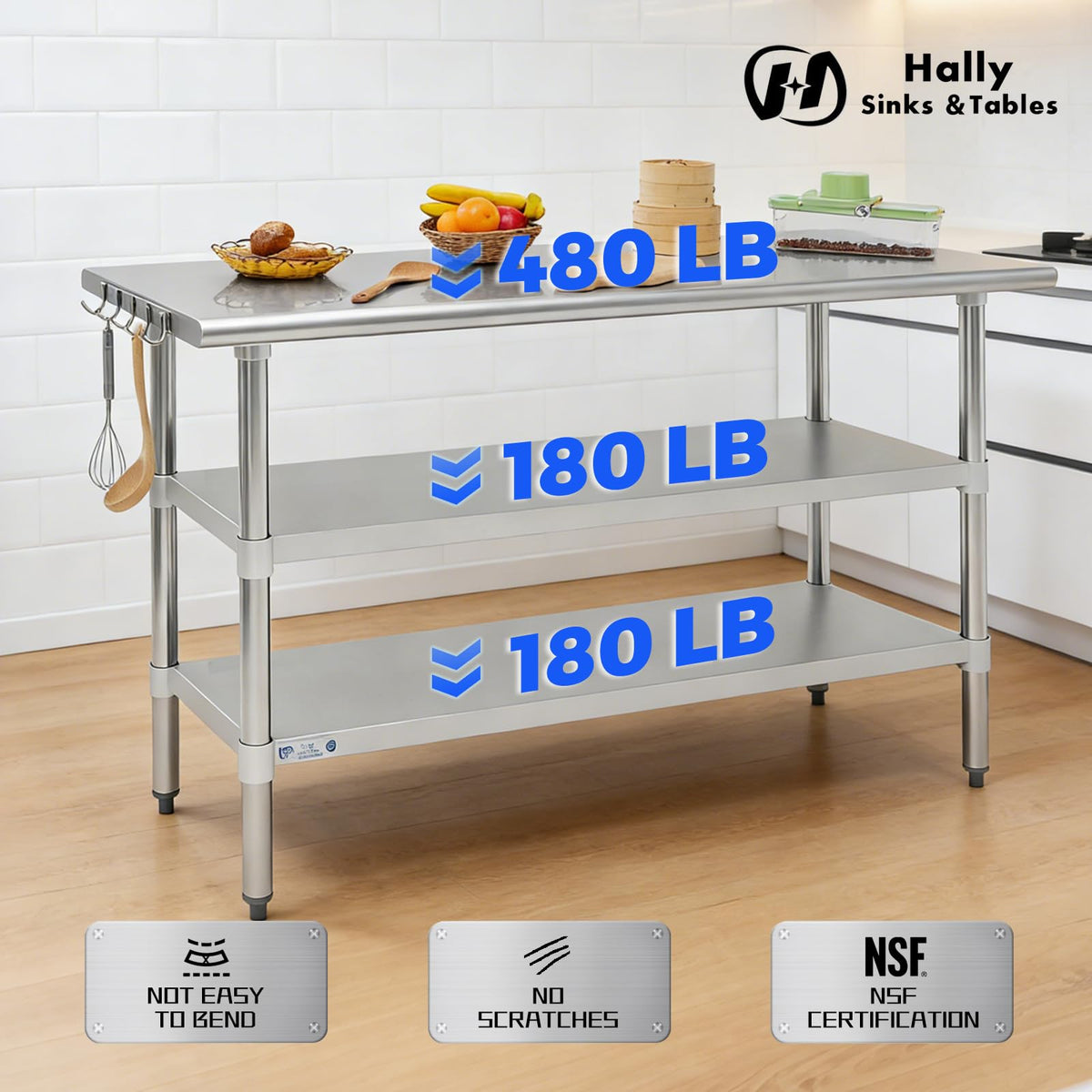 Hally 24"x60" Stainless Steel Prep Table NSF Commercial Kitchen Work Table