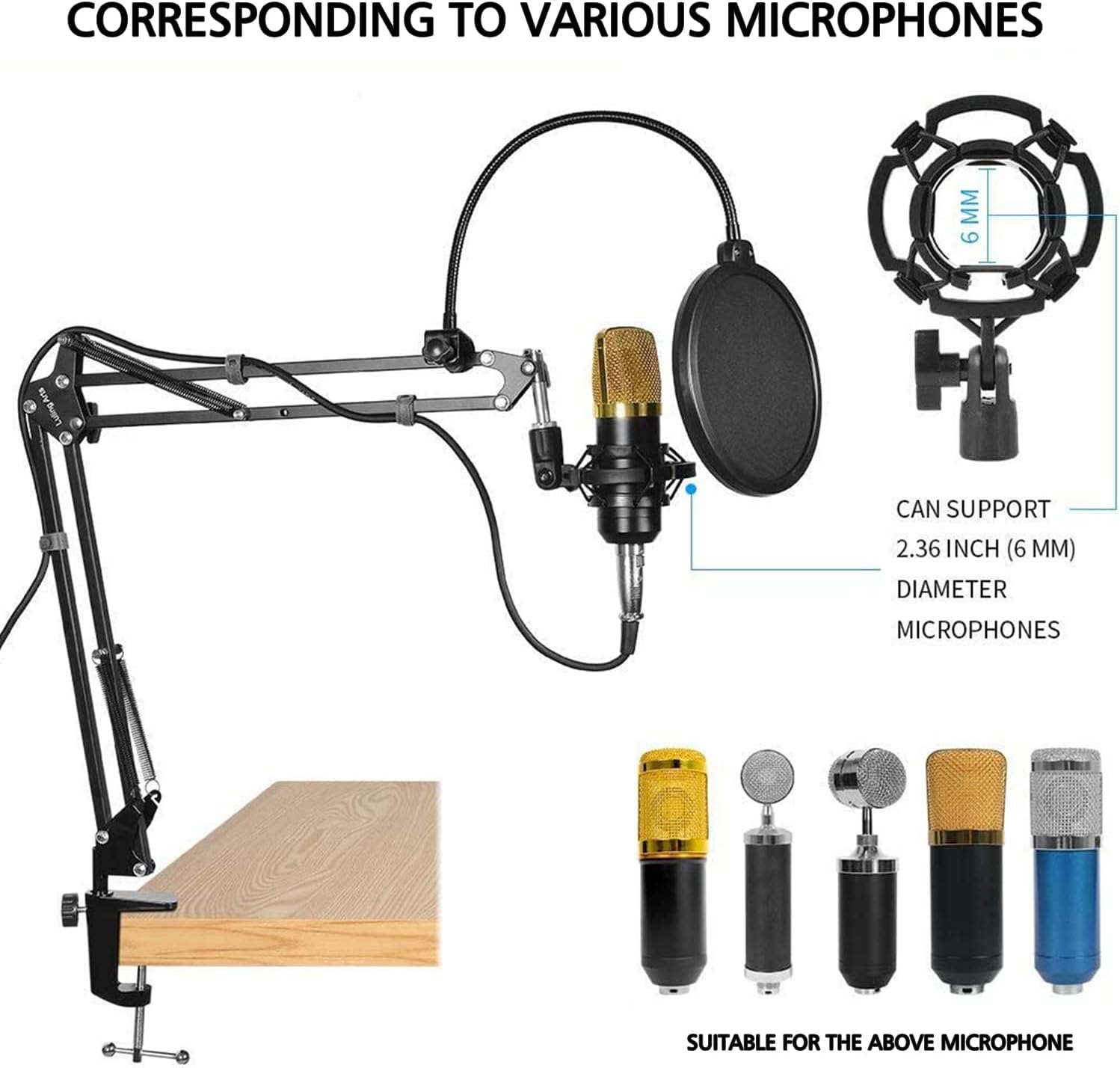 Microphone Stand for Blue Yeti, Quadcast Boom Arm Scissor Mic Stand with Windscreen and Double layered screen Pop