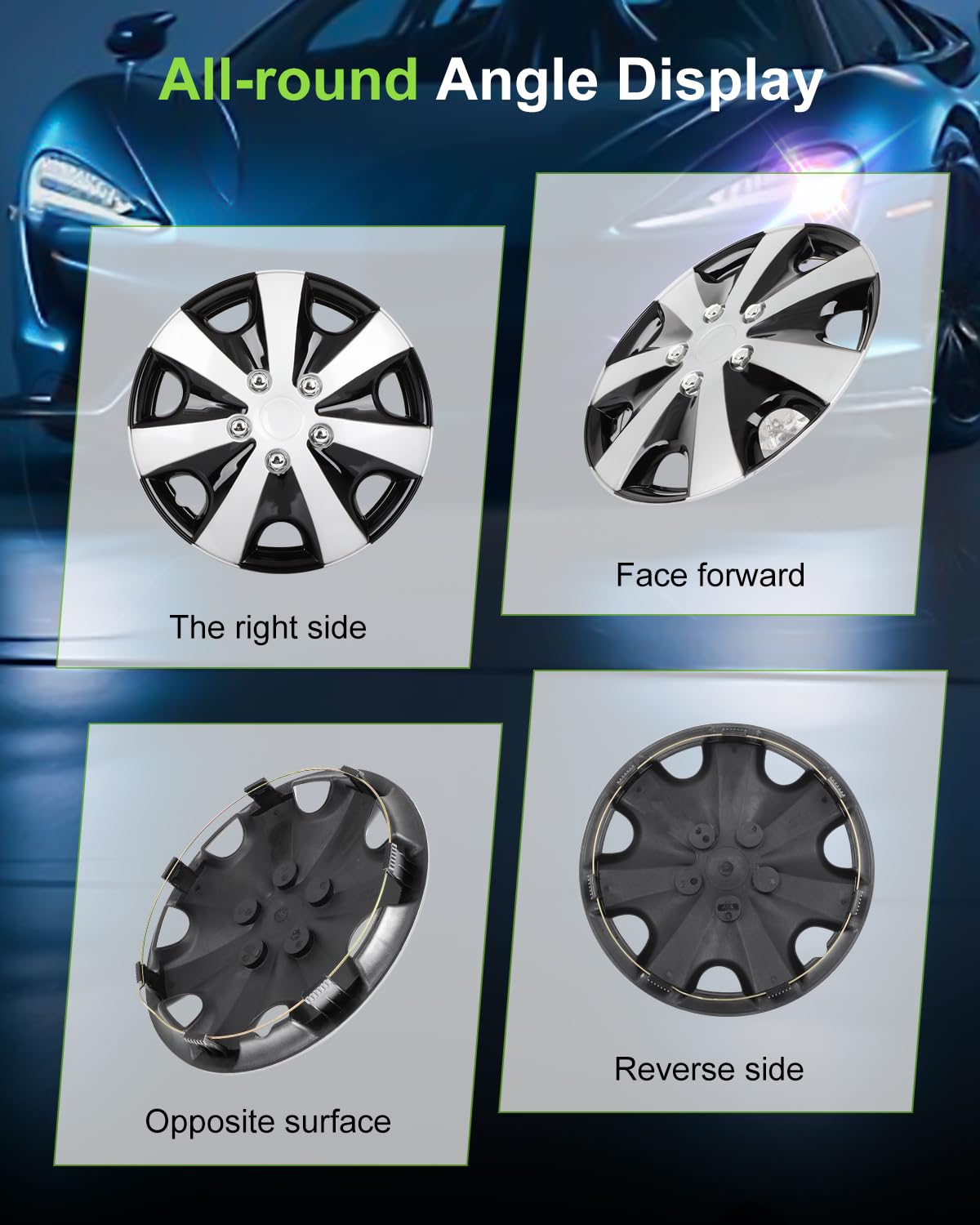 Hubcaps Wheel Cover 15" 4 PCS Black & Silver for Kia