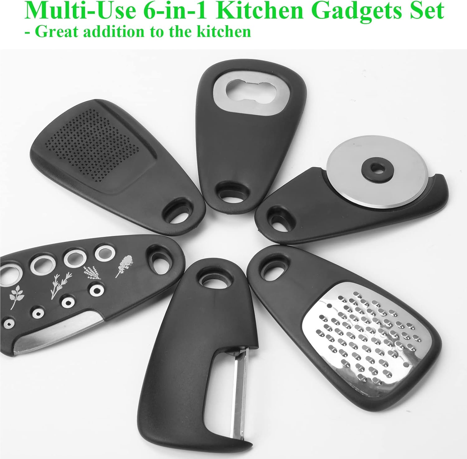 Kitchen Gadgets Set 6 Pieces, Space Saving Cooking Tools Kitchen Accessories-Garlic Grinder, Cheese Grater, Vegetable