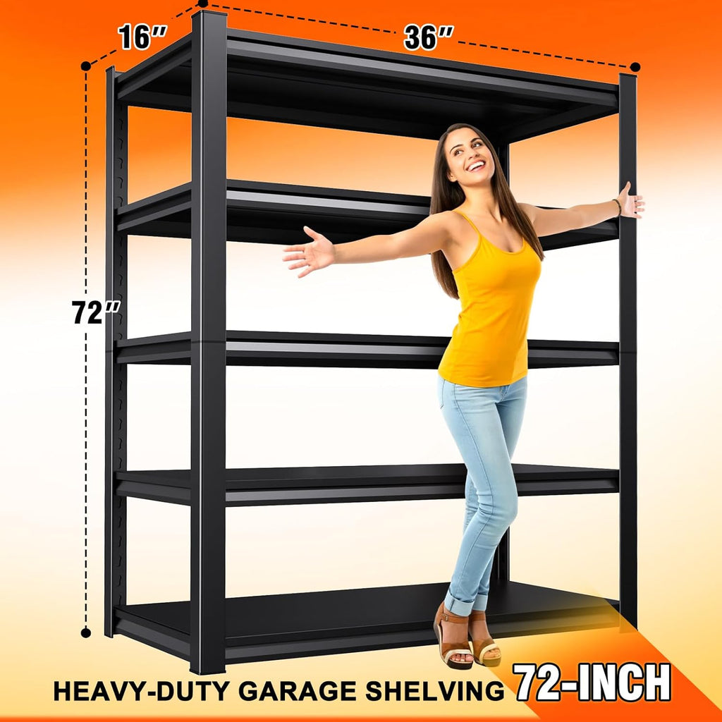 72''H 36''W Storage Shelves,2500LBS Garage Shelving ,Adjustable Garage Shelves ,Heavy Duty Metal Shelving, 5 Tier
