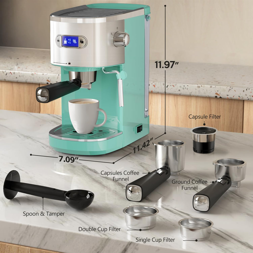 20 Bar Espresso Machine Semi-Automatic, Professional Coffee Maker with Milk Frother Steam Wand & 45OZ Removable Water
