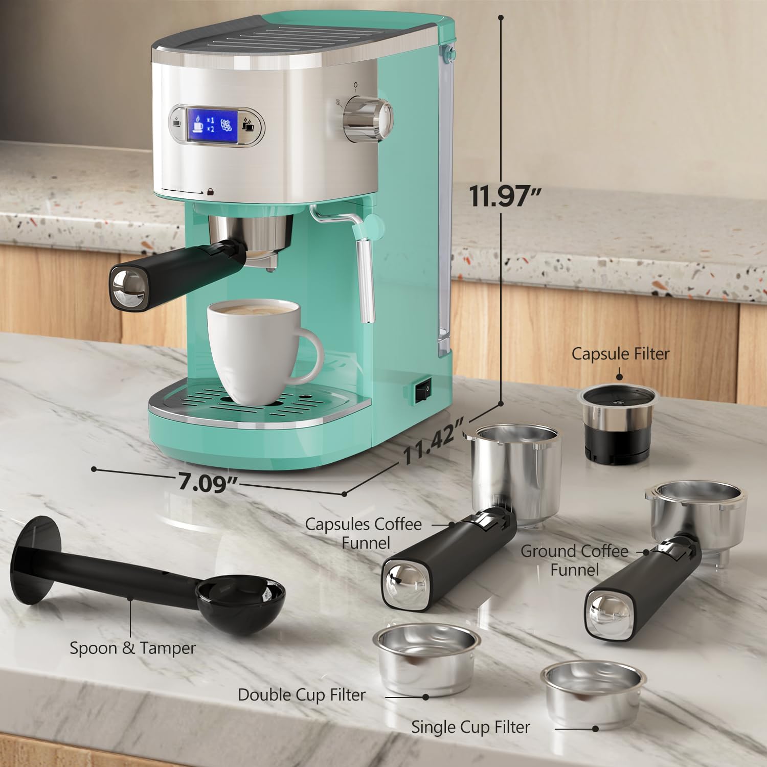 20 Bar Espresso Machine Semi-Automatic, Professional Coffee Maker with Milk Frother Steam Wand & 45OZ Removable Water