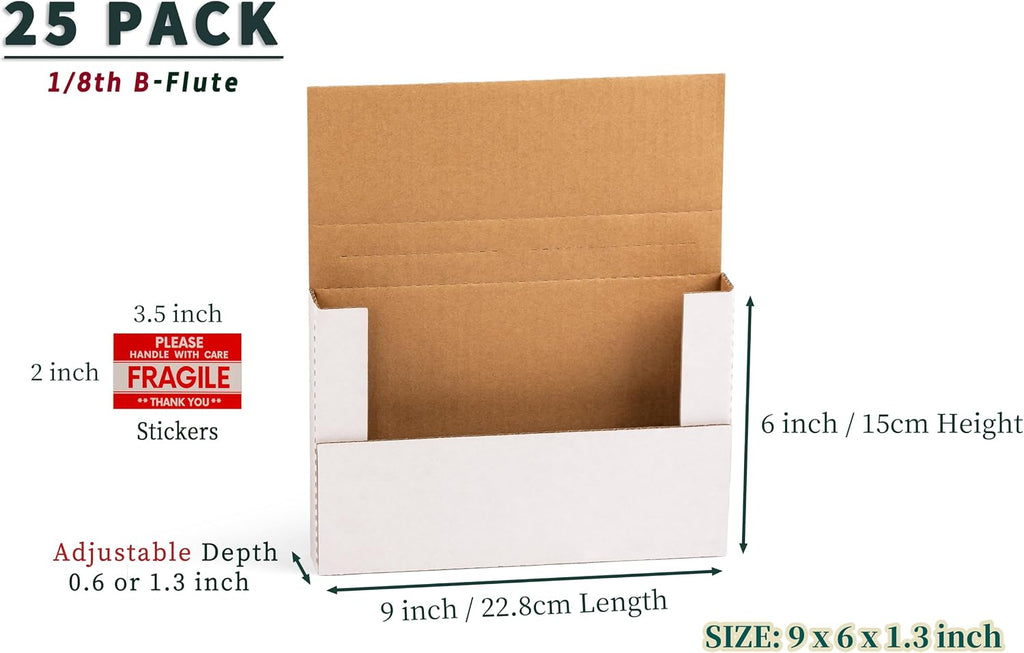 9x6x1.3 inch Small Shipping Boxes for DVD, Book Mailers, 25 Pack