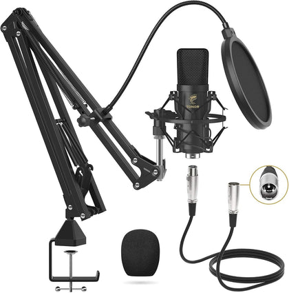 XLR Condenser Microphone, Professional Cardioid Studio Mic Kit with T20 Boom Arm, Shock Mount, Pop Filter for