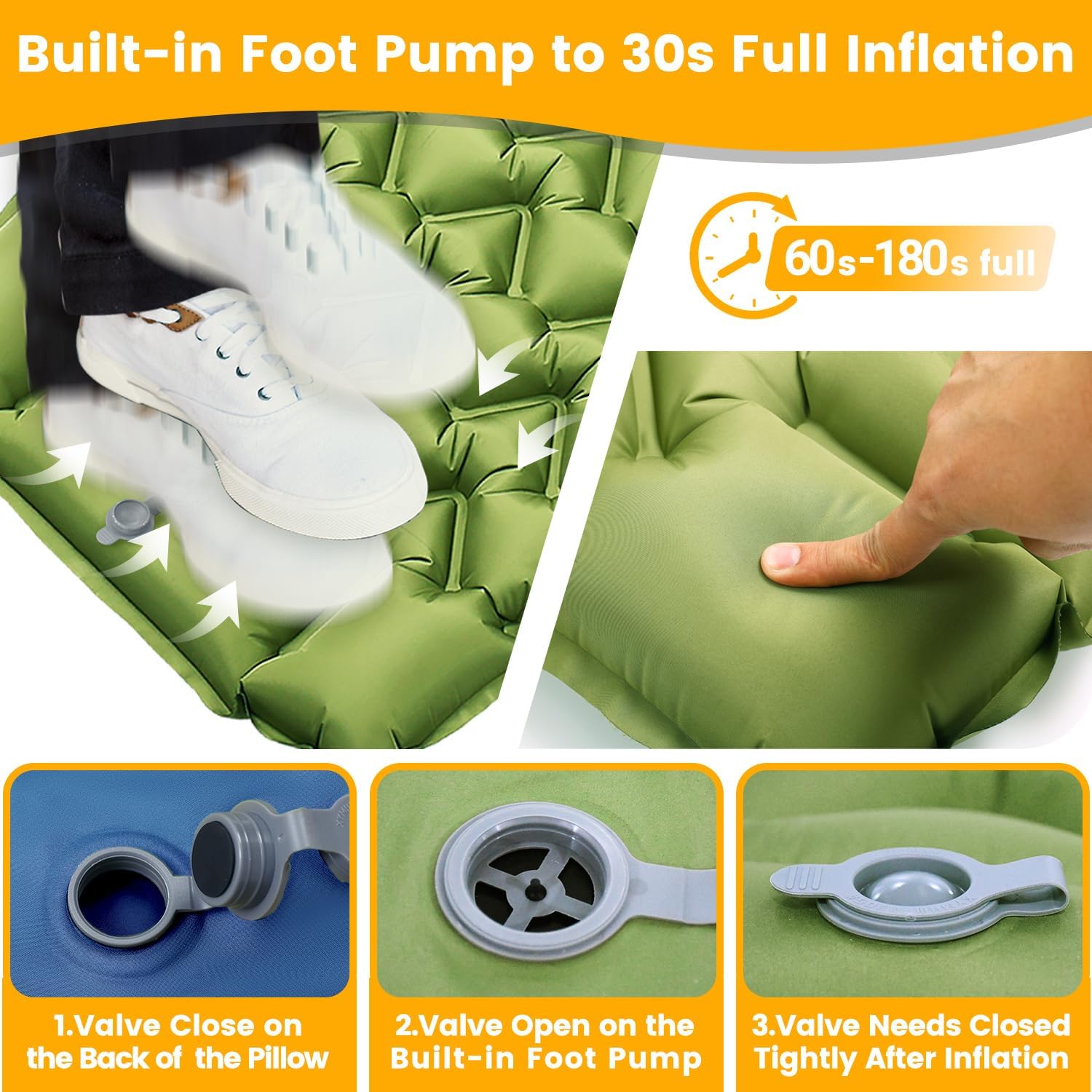 4in Ultralight Camping Sleeping Pad with Pillow and Foot Pump | Wide Compact Inflatable Camping Mat for Travel, Tent