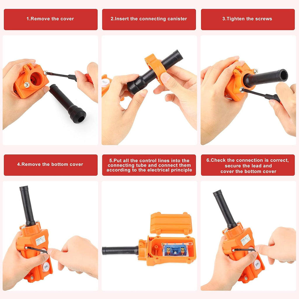 2Pcs Rainproof Crane Push Button Switch, COB61-UP-DOWN Crane Pendant Control Station Push Button Switch with Rubber Cable Barrel
