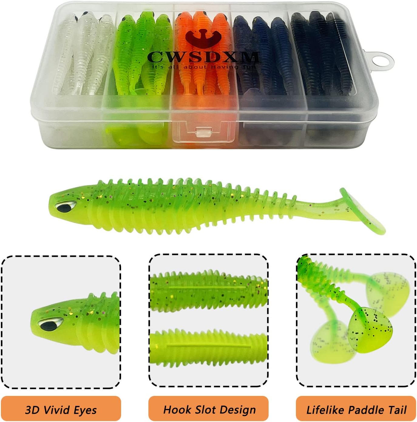 Soft Fishing Lures, 6.5cm/8cm Paddle Tail Swimbaits Soft Plastic Lures Kit for Bass Trout Walleye Crappie 30pcs/40pcs…