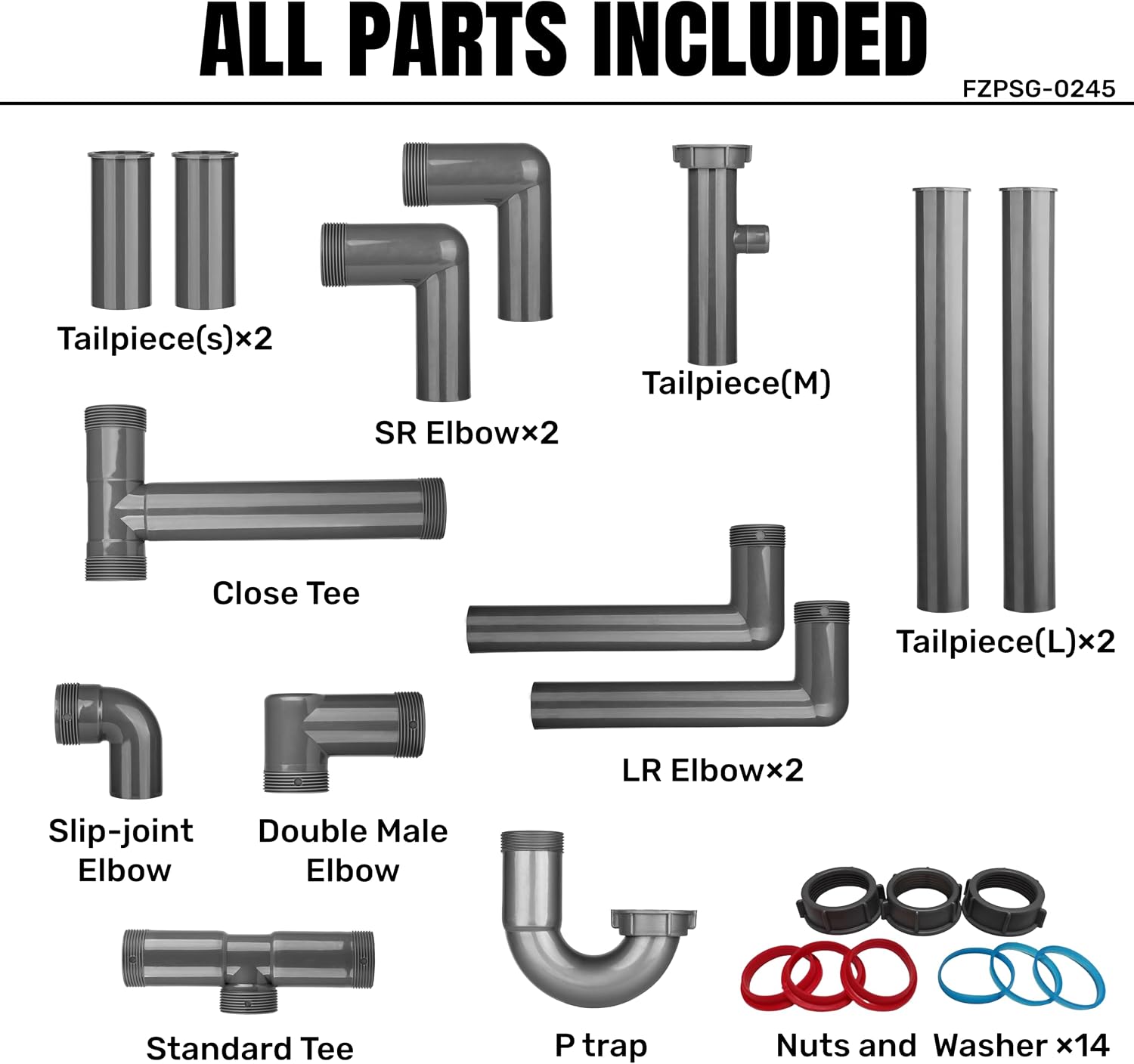 Universal 1-1/2 In Kitchen Sink Drain Kit, P-Trap And S-Trap Set | Single Or Double Bowl, Wall/Floor Connections