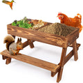 Chicken Table No Waste, Chicken Picnic Feeder Handmade Carbonized Wooden, Large DIY Chicken Feeder Kit, Wild Bird