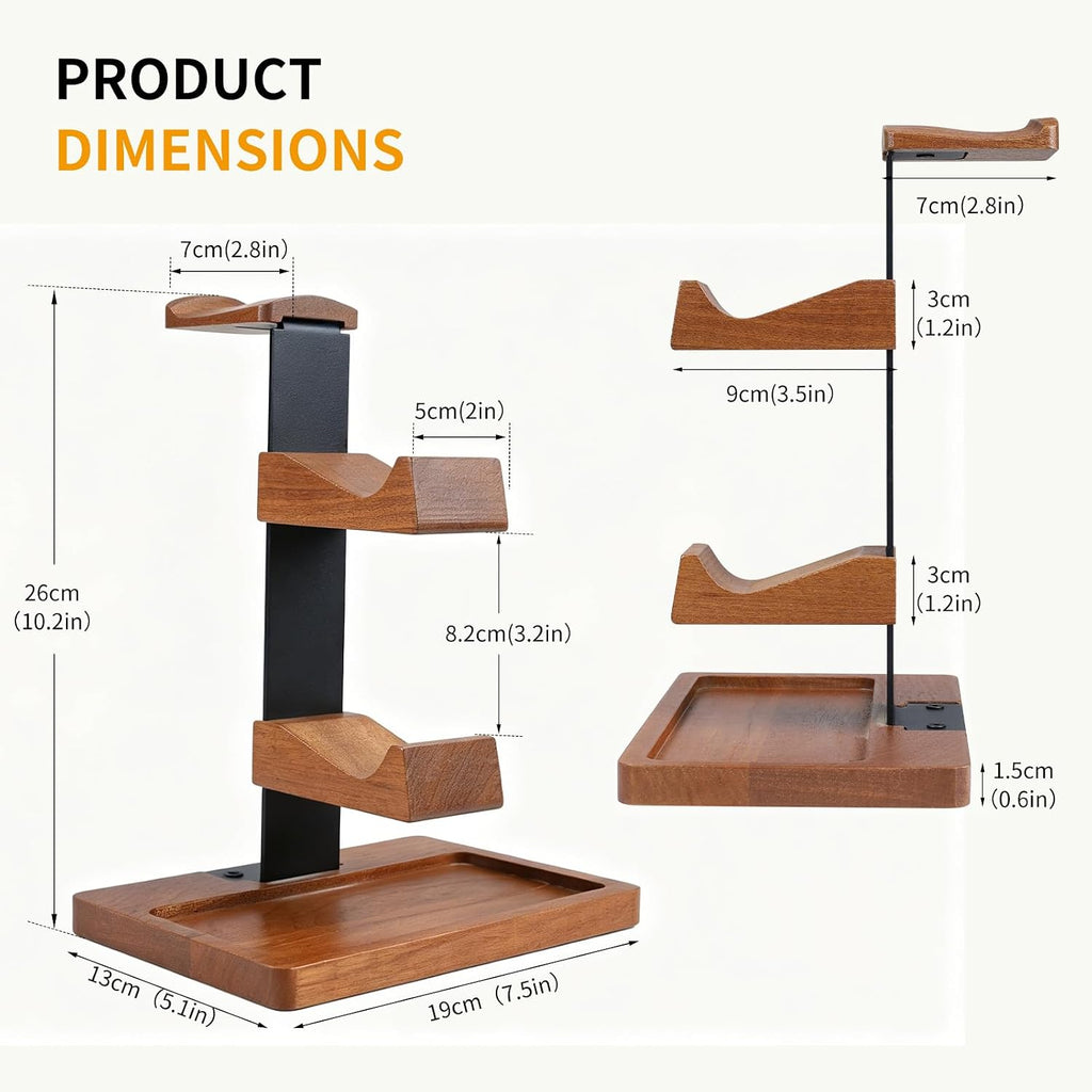 Headset Stand with Gaming Controller Holder, Wood Headphone Stand with Storage Base, Gaming Equipment Accessories for