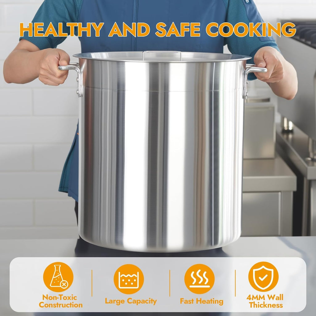 40 Quarts Aluminum Stock Pot with Lid, Heavy Duty Commercial Grade Large Capacity Cooking Pot for Boiling, Stewing