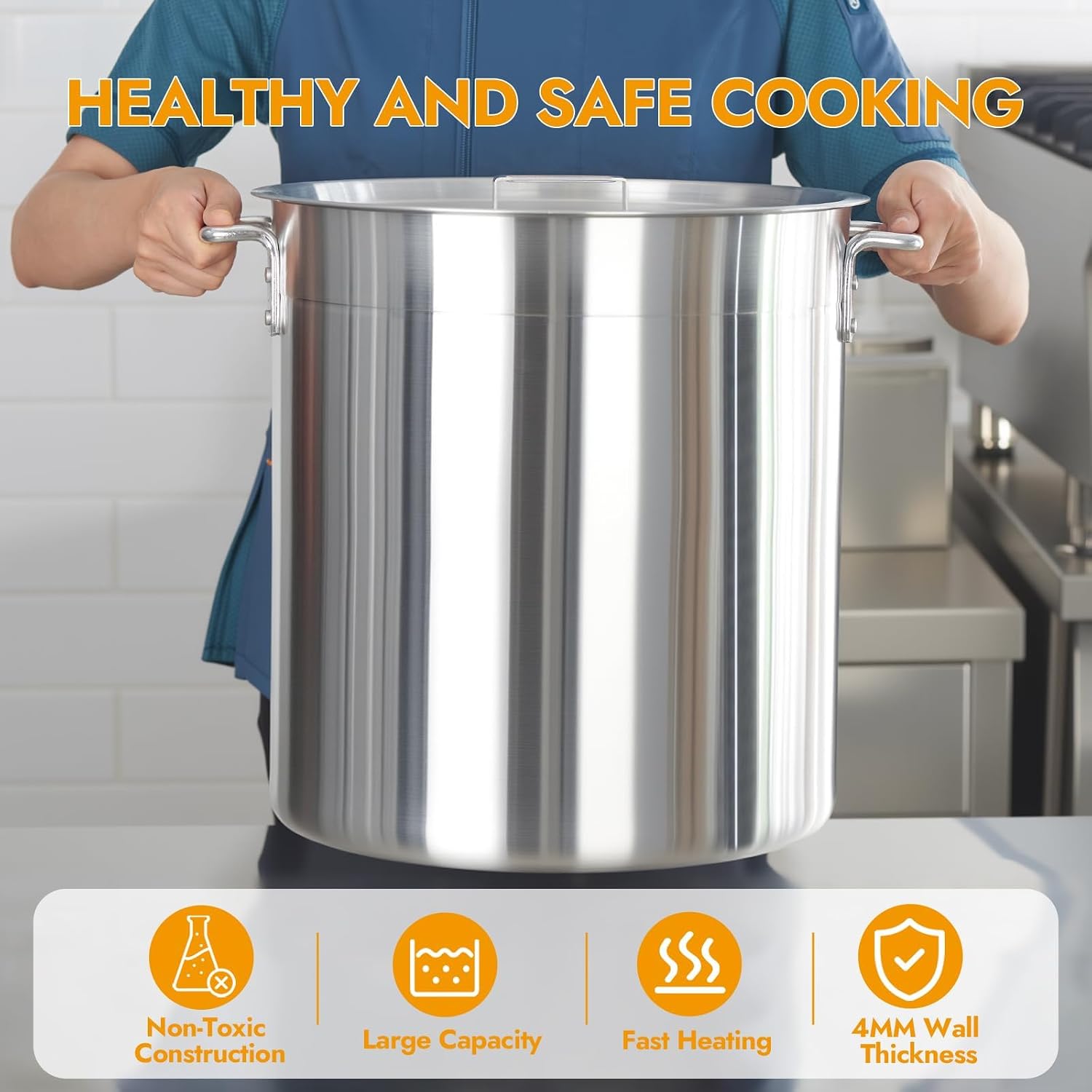 40 Quarts Aluminum Stock Pot with Lid, Heavy Duty Commercial Grade Large Capacity Cooking Pot for Boiling, Stewing