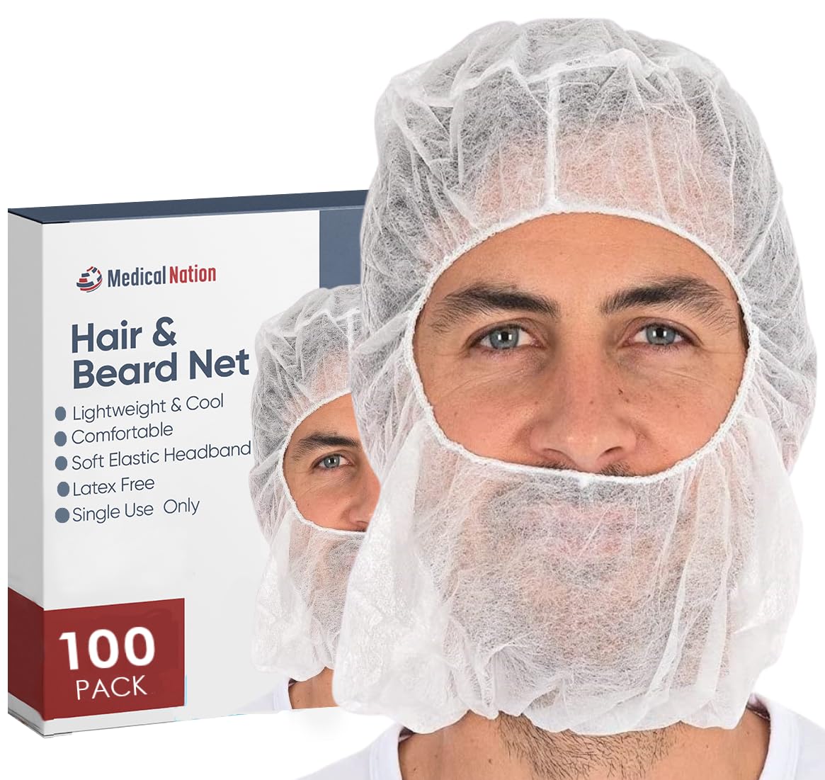 Hair Net and Beard Net | 100 Pack, White | Disposable Protective Hairnets and Beard Net Combo for Full Face, Hairnets
